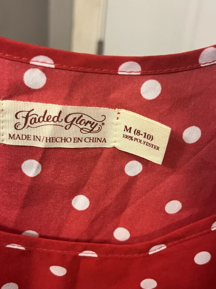 Faded Glory Women’s Medium Sleeveless Red & White Polka Dot Top - Image 3 of 4