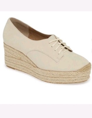 Bettye Muller Concept Regina Leather Espadrille Cream Wedge Pump Shoes 8 New NIB