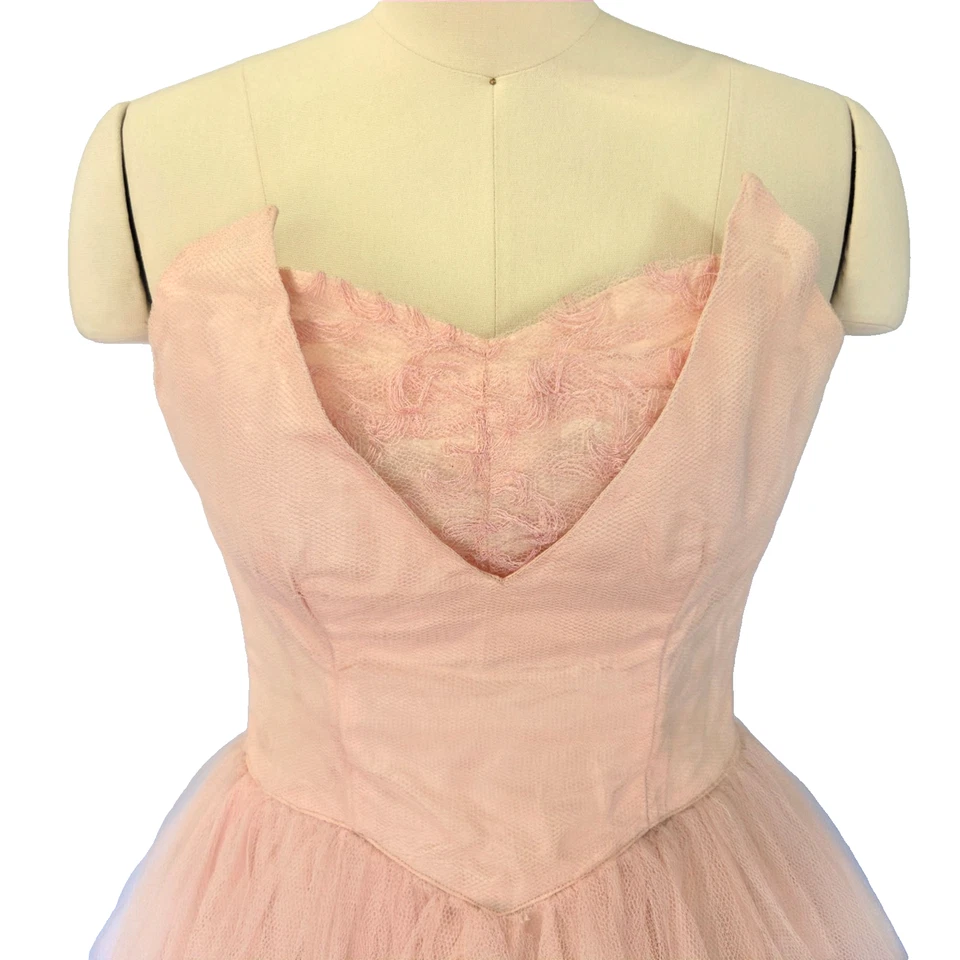Vintage 50s Cupcake Strapless Dress Size XS S Pink Tulle Fit & Flare Prom Formal - Image 3 of 4