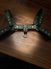 Bulldog Style Green Black Custom Couture Leather Harness