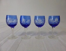 x4 BOHEMIA CZECH Vintage cobalt blue cut crystal LIQUEUR GLASSES shot glass