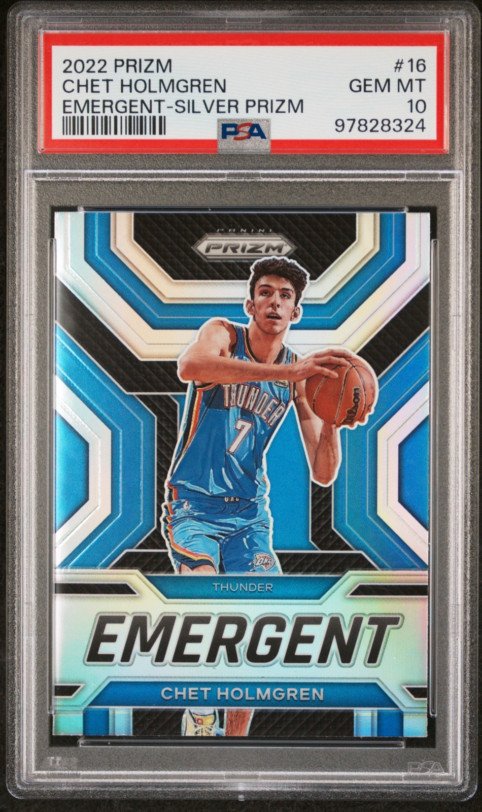 2022-23 Prizm Chet Holmgren Emergent Silver Prizm Rookie #16 RC PSA 10 Gem Mint
