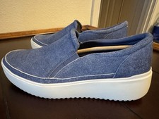 Vionic Kearny Sneakers Women  s Sz 9 Blue Denim Slip On Platform Shoes NEW
