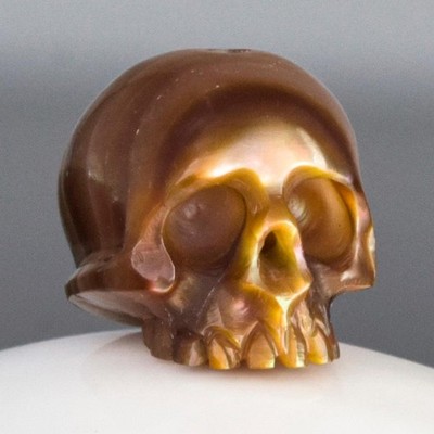 12.39mm Carved Mother of Pearl Human Skull Bead Memento Mori Jewelry Supply 2.0g