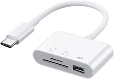 USB C SD Card Reader, C to Micro TF Memory 3-in-1 White