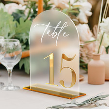 Frosted Arch Acrylic Wedding Table Numbers 1-15 with Stands, 5"X7" Arched Acryli