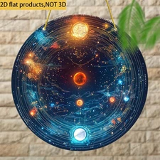 2D 2D Flat Retro Universe Metal Wall Decor- 8x8 Round Aluminum Decoration with V