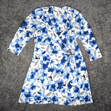 Calvin Klein Faux Wrap Dress Women's SEE MSMT Blue Floral Silver Bar Stretch EUC