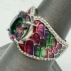 Vtg QVC Designer KHS Sterling Silver Mystic Topaz Ring Fish Scale Enamel Sz 7