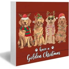Golden Christmas Wooden Box Tabletop Decor 5" with Flaw