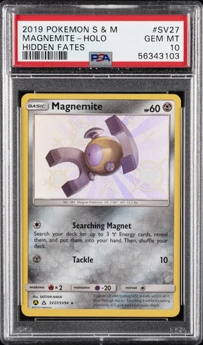 2019 POKEMON SUN & MOON HIDDEN FATES #SV27 MAGNEMITE-HOLO PSA 10