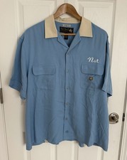 NWOT Nat Nast 100 Percent Silk Blue Bowling Shirt Vintage Fit Size XL