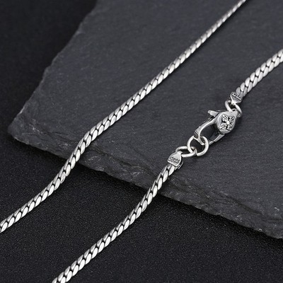 Real 925 Sterling Silver 3mm Curb Link Chain With Vajra Clasp Necklace All Size