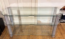 Three Tier Clear Glass TV Table Stand Living Room Furniture
