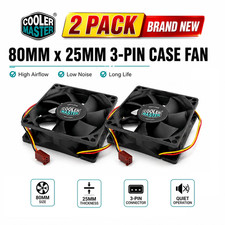 Cooler Master 80mm x 25mm 3-Pin Case Cooling Fan Brand New (2-Pack)