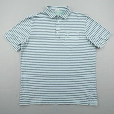 Johnnie O Polo Shirt Mens Large Blue Green Gray Striped Performance Golf Surf