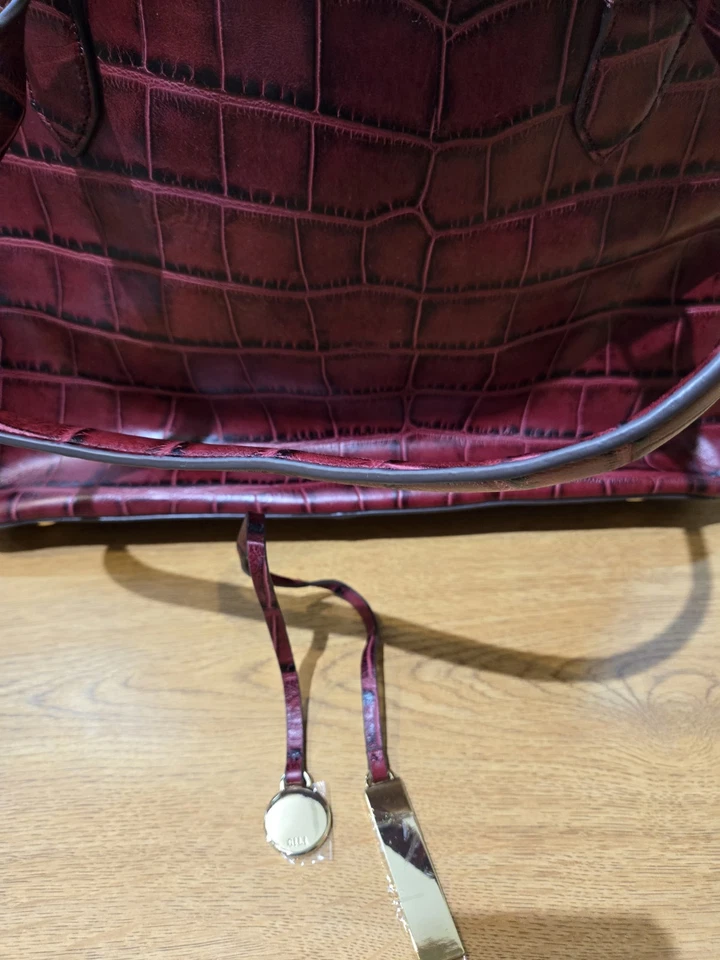 G.I.L.I. Красная кожаная бывшая большая сумка-тоут сумка с тиснением под крокодила сумочка с кисточками сумочка - Изображение 3 из 4