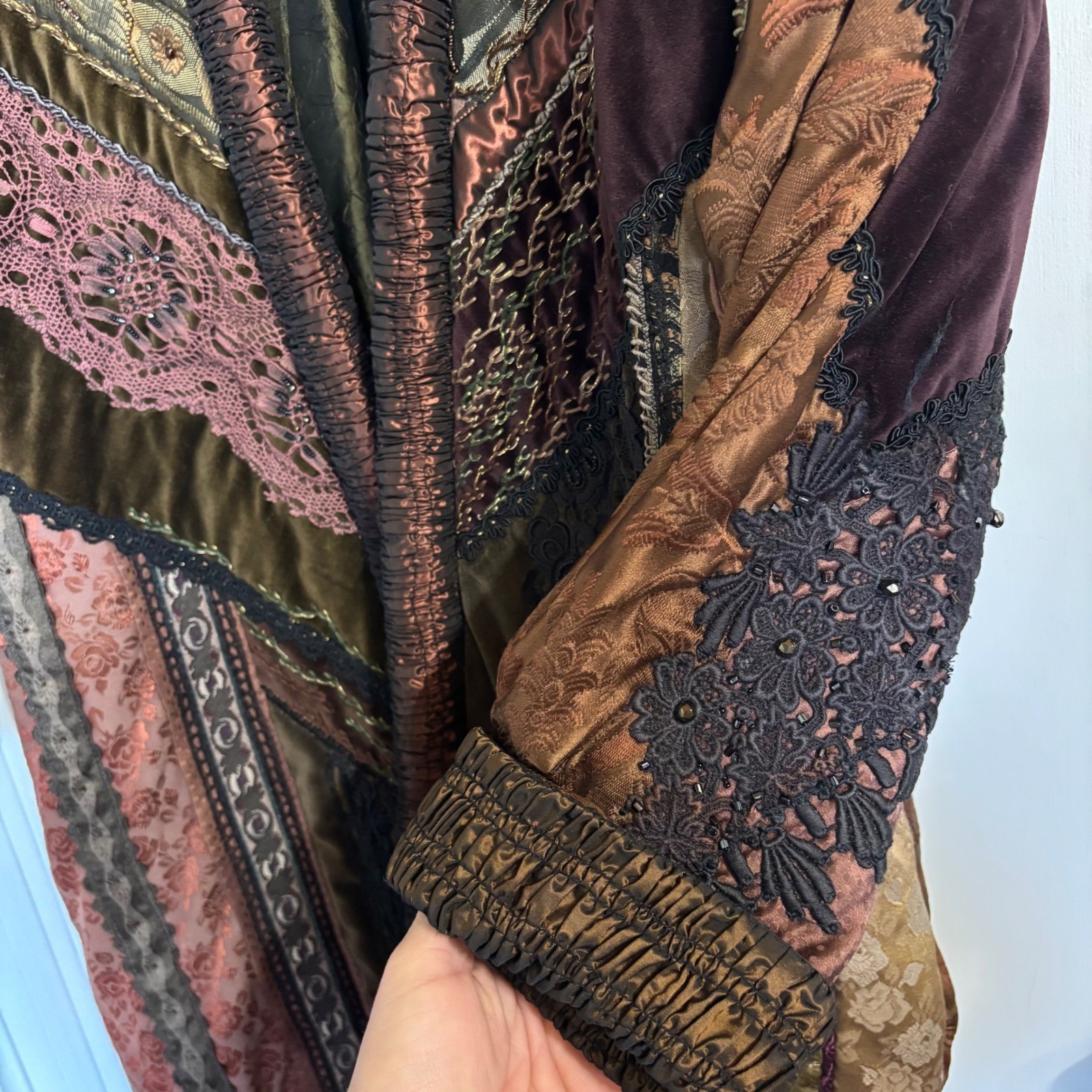 Vintage Crazy Quilt Patchwork Jacket Long Coat Ve… - image 8