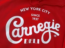CARNEGIE DELI NYC New York Sweatshirt Hoodie Medium Red Gildan Graphics