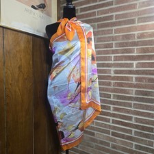 Mixed Silk Floral Scarf Artistic Watercolor F...