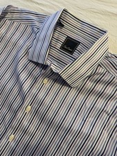 David Donahue Men's Big & Tall Dress Shirt 19 34/35 Multi-Stripe 100% Cotton LS