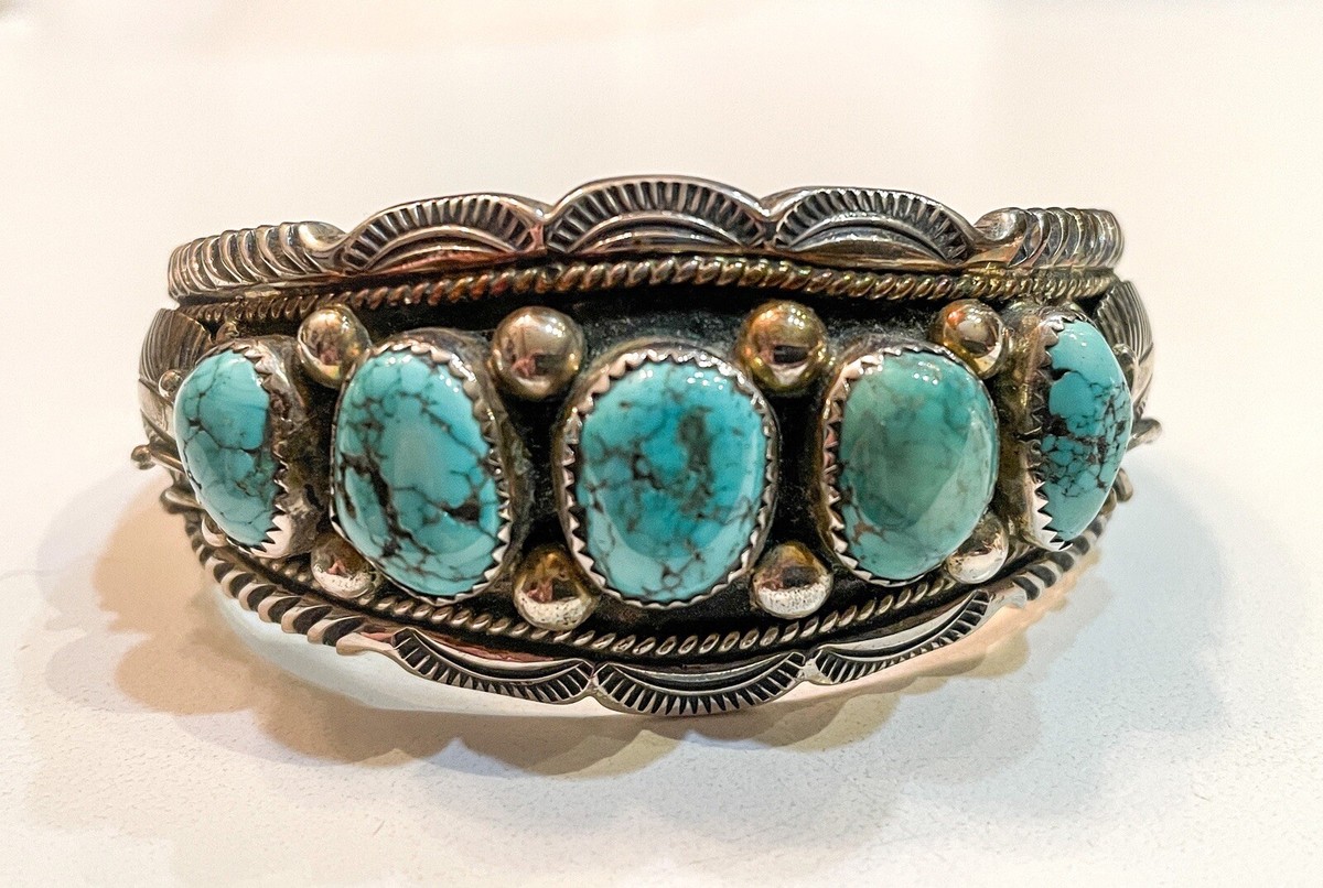 Simon Yazzie Navajo Silver and Turquoise Bracelet | eBay