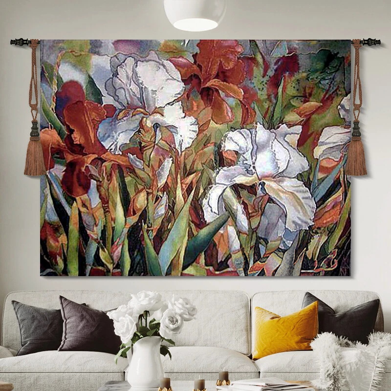 Irises Flower Jacquard Woven Tapestry Wall Art Hanging Home Decor