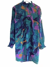 FRNCH Ilda Tunic Dress in Camouflower High Neck Low Back Neck Tie Lined Size L