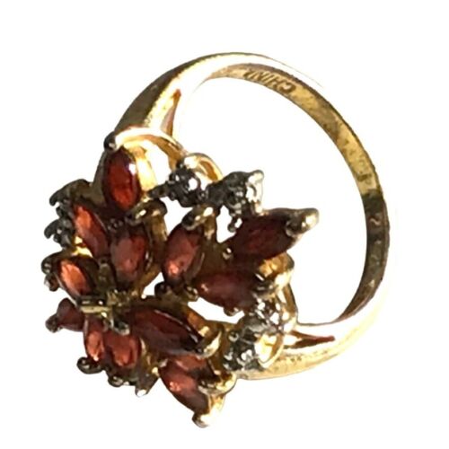 Anello Marchesa Granato e Diamante Chip Vermeil 925 Misura 7,25 Marcato con Scritta R - Foto 4 di 5