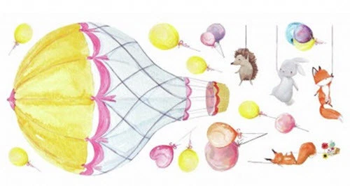 Pegatinas de pared con globo aerostático ANIMALES DEL BOSQUE 14 calcomanías zorro erizo conejo - Imagen 3 de 3
