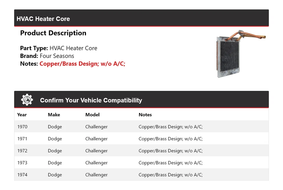 Para 1970-1974 Dodge Challenger HVAC Heater Core 4 Seasons 1971 1972 1973 - Imagem 2 de 4