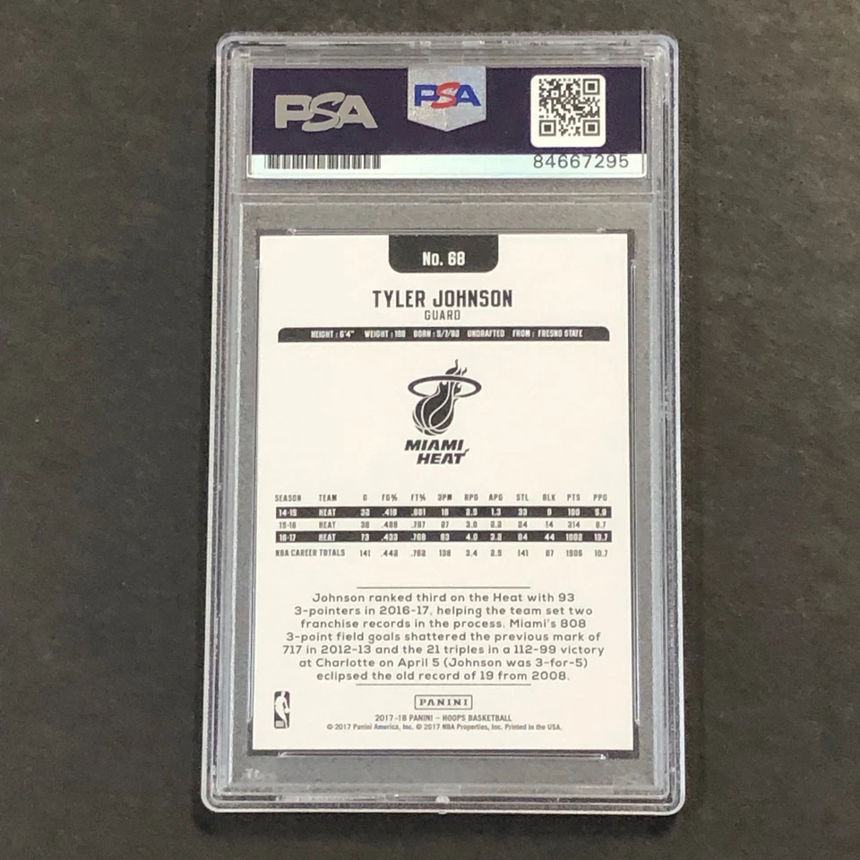 2017-18 NBA Hoops #68 Tyler Johnson Signed Card AUTO 10 PSA Slabbed Heat - Image 2 of 2