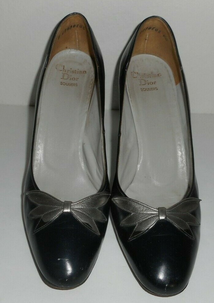 靴 Vintage Dior Leather Pumps 36 1/2 CHRISTIAN DIOR Souliers Made in France Vintage Pumps Noir