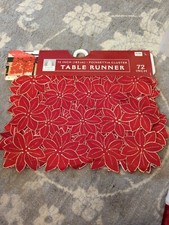 Winter Wonderland New Poinsettia Cluster 72" Inch Red/Gold Table Runner