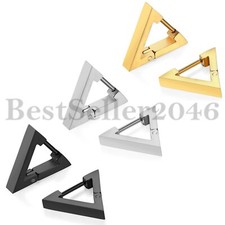 2pcs Men Women Stainless Steel Punk Rock Triangle Stud Huggie Hoop Earrings