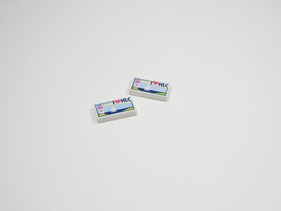 LEGO 2 White 1x2 Printed Tile I Love HLC H2