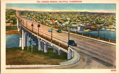 Vintage Postcard Aurora Bridge Seattle WA Washington c.1930-1945           L-015