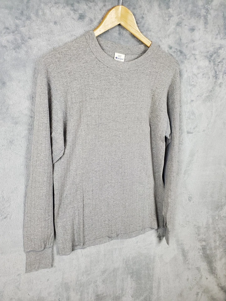 Champion Shirt Men's M Heather Gray Long Sleeve Outdoor Ribbed Stretch - Image 3 of 4