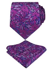 Mens Colorful Pattern Tie with Pocket Square One Size 141-magenta/ Purple