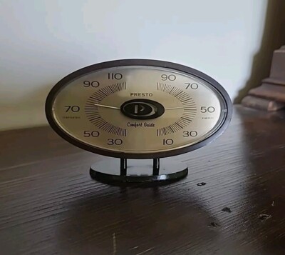 Vtg MCM Mod Oval Presto Comfort Guide Temperature & Humidity Guage- Made In USA