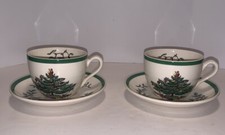 Vintage Spode Christmas Tree Tea Cups and Saucers Made in England 2 Sets