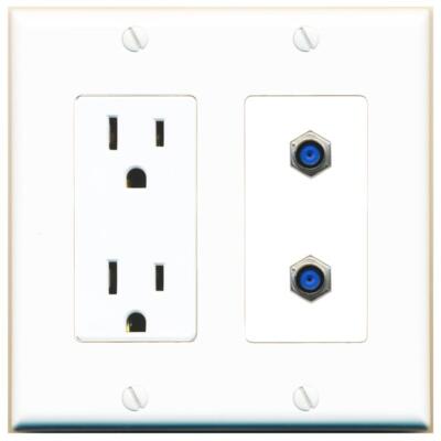RiteAV Power Outlet and 2 F81 Wall Plate Decorative [White]