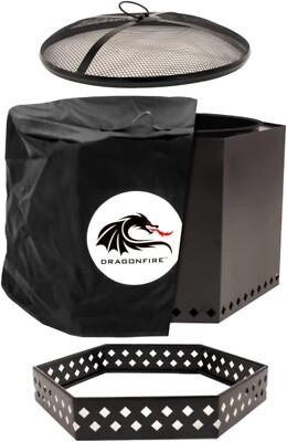 Dragonfire Smokeless Firepit Bundle 23 1/2'' Black Steel w/ Cover & Spark Screen