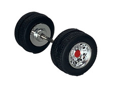 1/64 DCP PARTS CHROME/RED 10 HOLE WHEEL  TIRE PAIR W/ AXLE