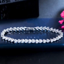 Delicate Small Heart Cubic Zirconia Silver Plated Tennis Bracelet for Women Gift