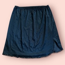 Vtg Black Nylon Half Slip Skirt Lace Trim Slit Size Medium Length 17  USA Made