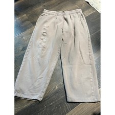 Victorias Secret PINK Wide Leg Cropped Sweatpants Tan Plaid Logo Large