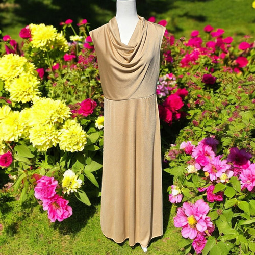 Vintage EMMA DOMB Maxikleid Kleid Wasserfallausschnitt Champagner SUPER SÜSS! - Bild 1 von 6
