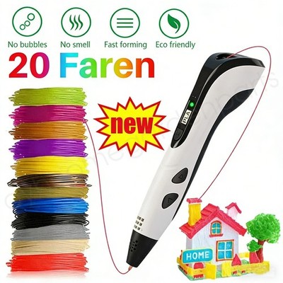 3D Stifte Set 3D Druck Stift Mit 20Farben 109m PLA Filament 3D Pen DIY Kinder DE