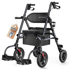 Walkers for Seniors, 2 in 1 Rollator Wheelchairs Combo 10" Big Wheels Walker ...